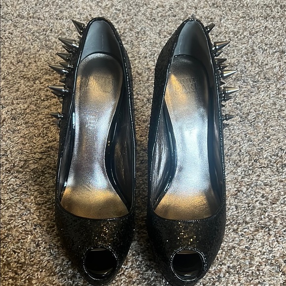 Black Spiked Peep-Toe Heels - Picture 6 of 6
